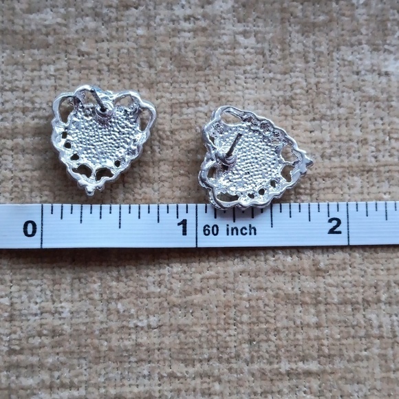 Silver Tone Black Heart Post Earrings - Picture 2 of 4